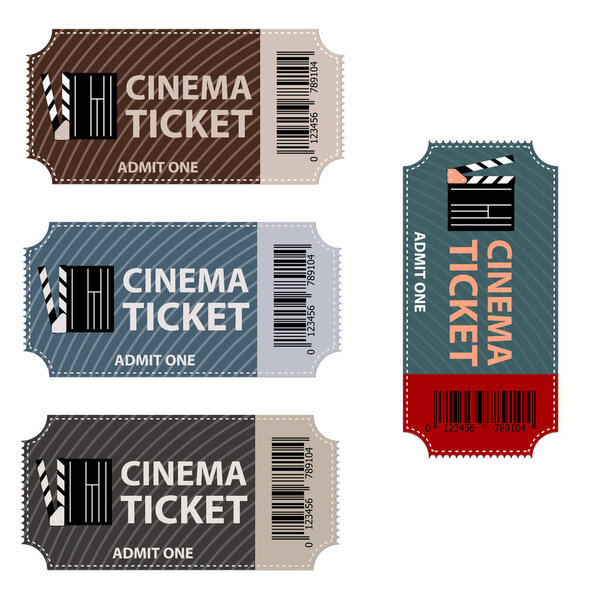 Movie ticket. Cinema tickets isolated. Film coupon label. Show, festival or theater entry pass on white background. Realistic illustration template of event entrance. Entertainment or concert card