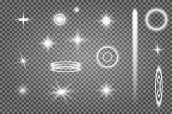 Světlo Svítí Vektorový Světlicový Efekt Průhledném Pozadí Hvězda Zářit Jiskru — Stockový vektor