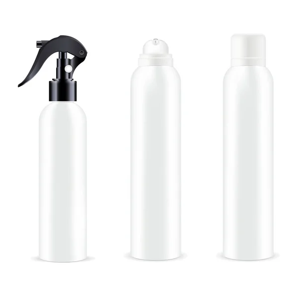 Bílá Stříkací Láhev Aerosolový Deodorant Kosmetické Makety Hliníkový Osvěžovač Vzduchu — Stockový vektor