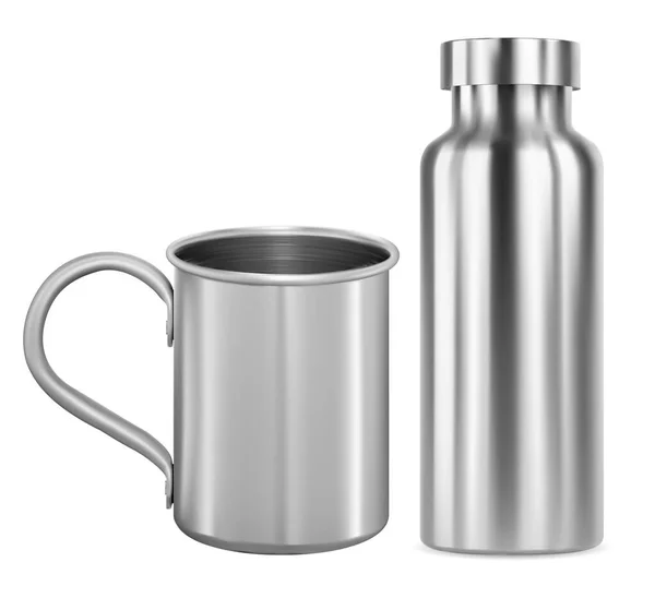 Taza Acero Inoxidable Matraz Metal Maqueta Botella Térmica Copa Camping — Vector de stock