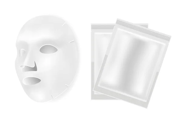 Gesichtsmaske Laken Vektor Beauty Paket Mockup Design Gesicht Kosmetische Kollagenprodukt — Stockvektor