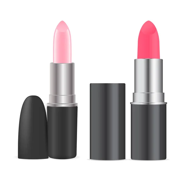 Conjunto Maquiagem Batom Lip Stick Produto Tubo Vetor Ilustração Embalagem — Vetor de Stock