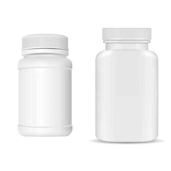 Witte Plastic Vitaminepil Pot Aanvullend Flesje Blanco Verpakking Met Dop — Stockvector