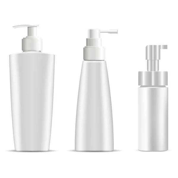 Mockup Bottiglia Pompa Shampoo Cosmetico Bottiglie Plastica Sapone Pacchetto Cosmetico — Vettoriale Stock
