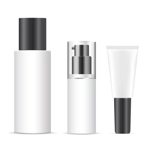 Vita Kosmetiska Flaskor Mockup Vektor Förpackning Tom Plast Spraybehållare Design — Stock vektor