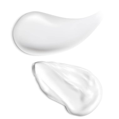 Krema deseni. İzole edilmiş kozmetik krem vuruşu, yüz bakımı jeli. Beyaz krem lekesi arka planda izole edilmiş. Yüz kremi lekesi, süt lekesi. Kremsi temel veya nemlendirici