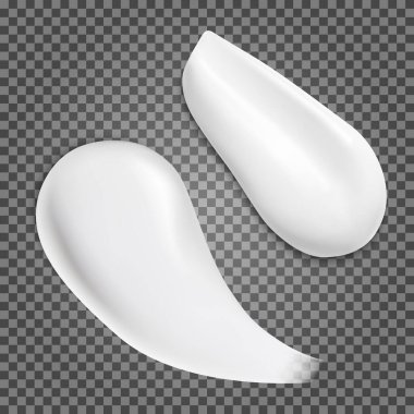 Kozmetik krem dokusu. Beyaz losyon lekesi, vektör, şeffaf arka planda izole edilmiş. Deri jölesi dokusu, sıvı yüz sütü damlası, fırça sıçrama elementi. Yumuşak güneş kremi seti