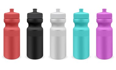 Spor su şişesi. İzole plastik form şişesi şablonu. Motosiklet şişesi boş maket, yeniden kullanılabilir konteyner tasarımı, macera ekipmanları, yaz seyahati