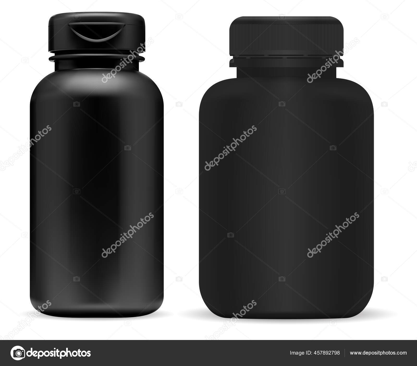 Download Black Pill Bottle Mockup Supplement Jar Mock Plastic Container Design Vector Image By C Sergiibaibak Vector Stock 457892798