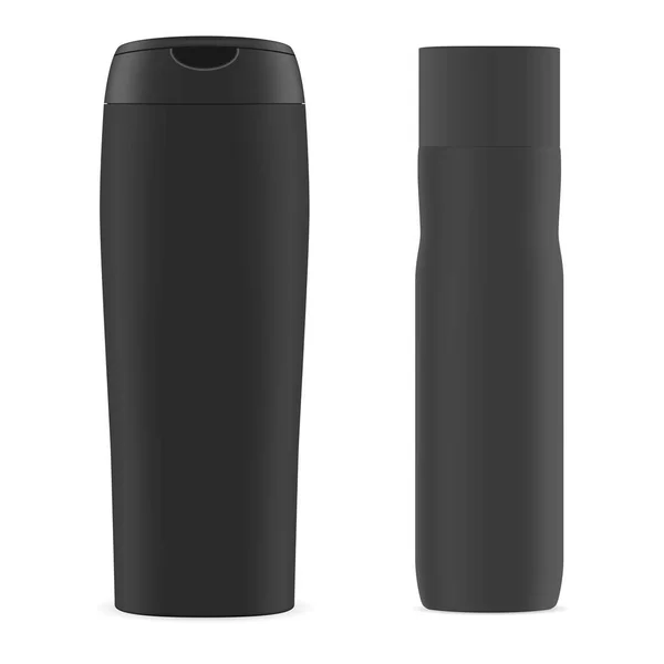 Shampooflasche Schwarz Attrappe Design Kosmetikflaschenverpackung Vektorbehälter Für Feuchtigkeitscreme Schutzöl Körpergel — Stockvektor