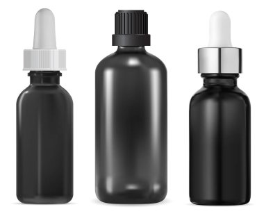 Cam serum şişesi, temel yağ kozmetik modeli. Güzellik serumu şişesi, küçük kolajen eczane seti. Aromaterapi için eczane önlüğü, şeffaf boşluk. E sıvı, şurup kavanozu.