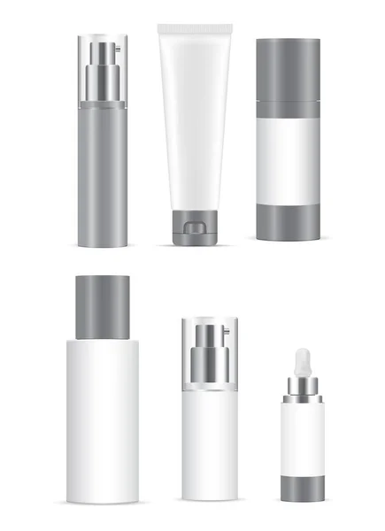 Cosmetische Flessenmodel Witte Plastic Cosmetische Product Container Vector Pot Huidverzorging — Stockvector