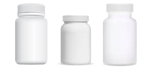 Garrafa Comprimidos Pacote Vitamina Branco Frasco Suplemento Recipiente Cápsula Médica — Vetor de Stock