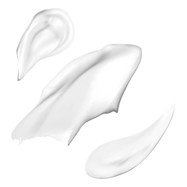 Cream texture. Face cream smear swatch, lotion stroke, facial skin care gel drop illustration. Foundation mousse brush stroke set. Smooth drop sample, realistic gloss blush