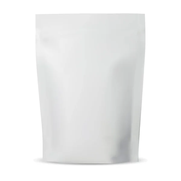 Bolsa Fecho Saco Café Plástico Mock Papel Alumínio Branco Branco — Vetor de Stock