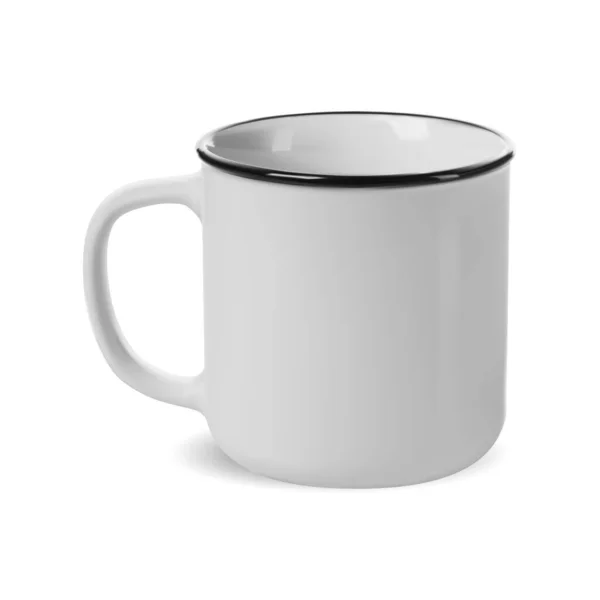 Caneca Acampamento Esmalte Branco Acampamento Copo Modelo Isolado Mockup Café —  Vetores de Stock