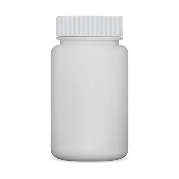白色药瓶补充罐体 塑胶包装造型 药物可以从白色背景 健康疗法 药物治疗容器中分离出来 处方药包装 — 图库矢量图片