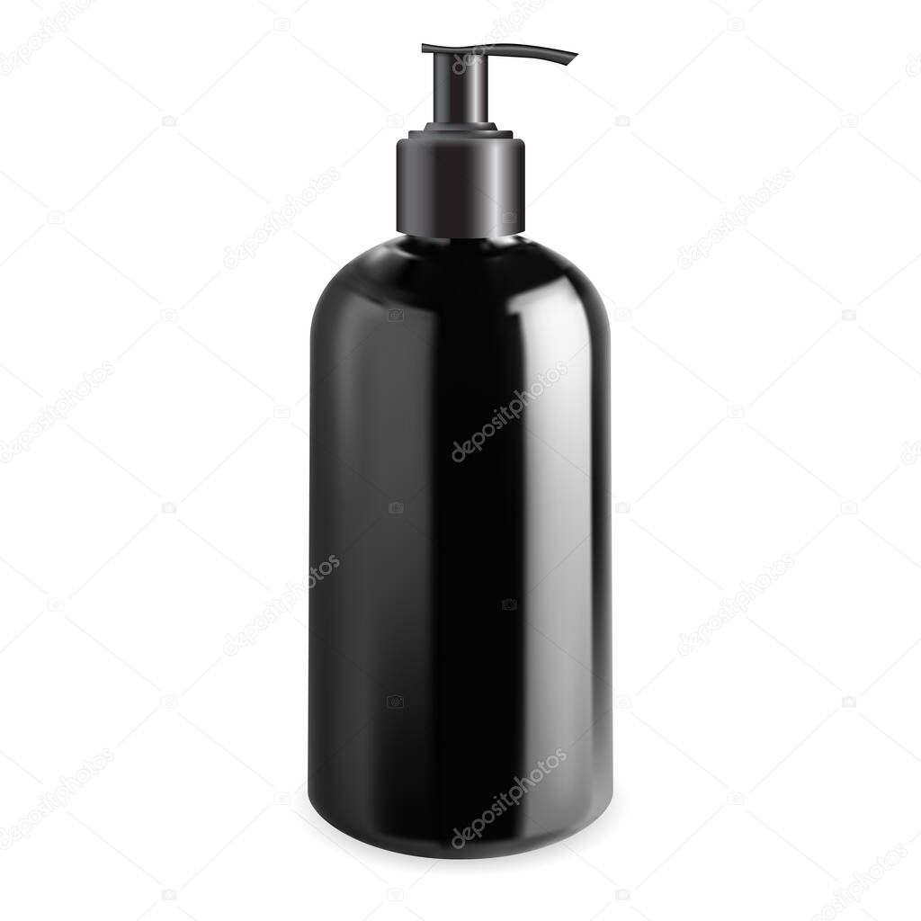 Men cosmetic pump bottle mock up. Cleanser gel dispenser container, vector template. Liquid soap plastic pack blank. Face care moisturizer illustration
