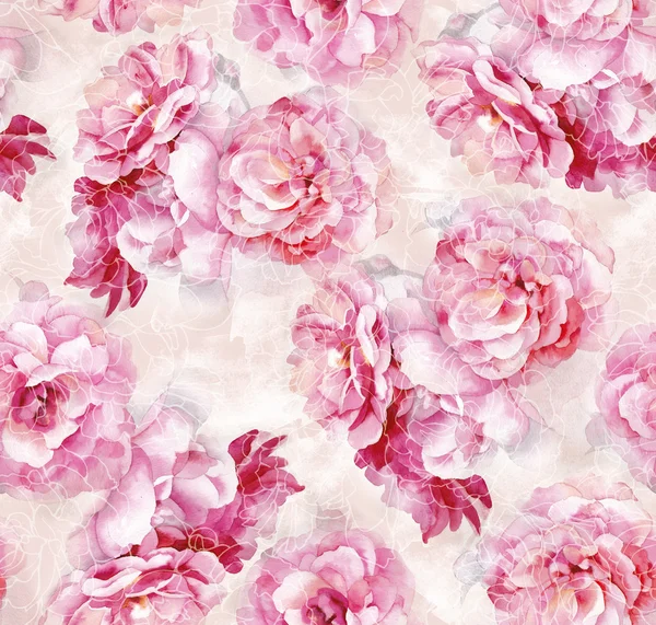 Watercolor pink roses pattern — Stock Photo, Image