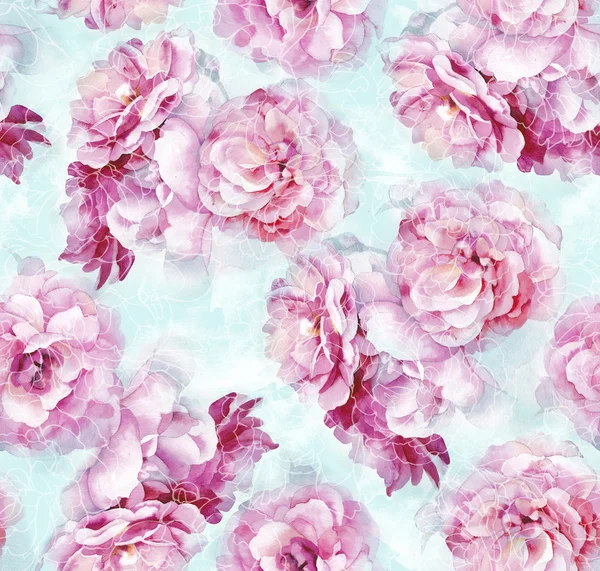 Watercolor pink roses pattern — Stock Photo, Image