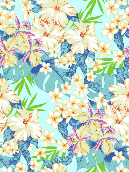 꽃무늬가 있습니다 목부용 스타라 하와이의 패턴은 바탕에 있습니다 벽지나 직물을 — 스톡 벡터