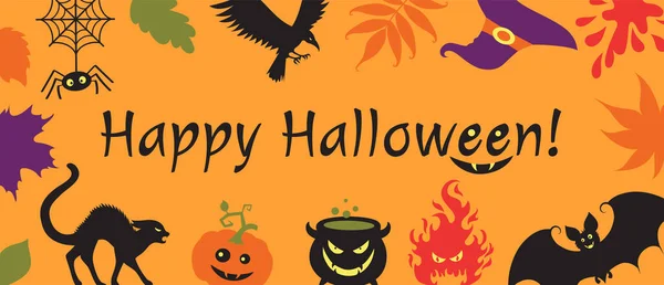 Banner mit Halloween-Details in Form eines Hutes. — Stockvektor