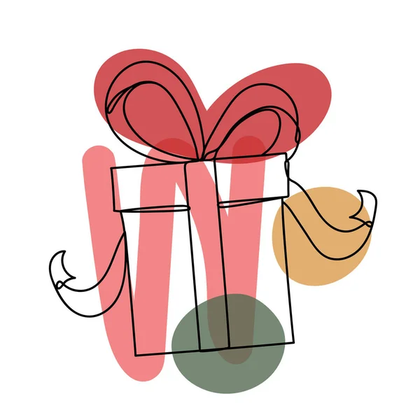 Cadeau de Noël en style linéaire dessiné à la main. — Image vectorielle