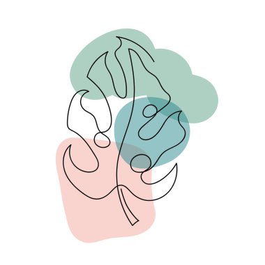 Beyaz üzerine doğrusal olarak izole edilmiş tropikal yaprak.