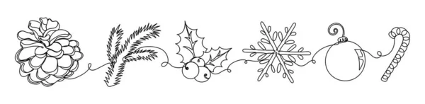 Ensemble de détails de Noël dans un style linéaire. — Image vectorielle