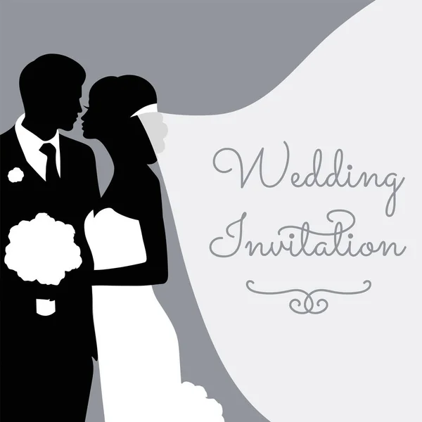 Romantické svatební siluety s textem na šedé. — Stockový vektor
