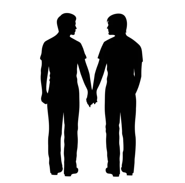 Двое мужчин держатся за руки. Изолированные на белом. — стоковый вектор