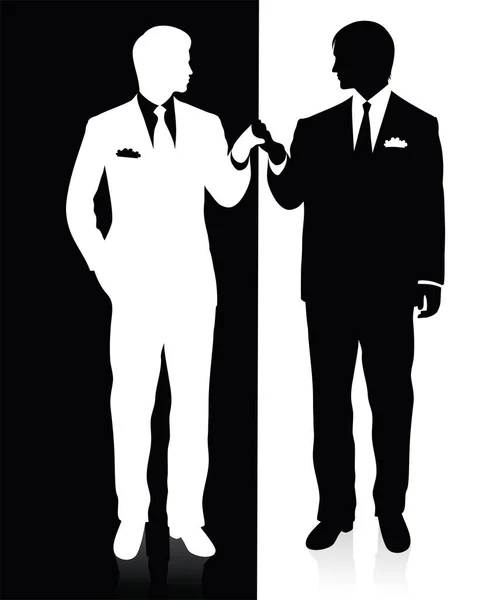 Two men holding hands. Isolated on white. — Stock Vector