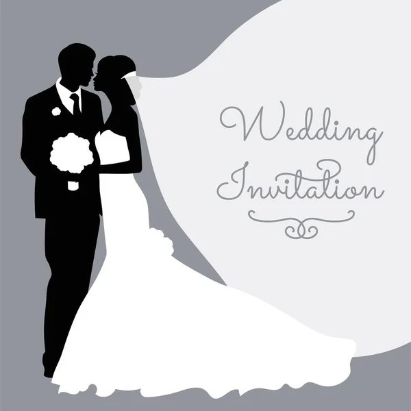 Siluetas románticas de boda con texto en gris. — Vector de stock