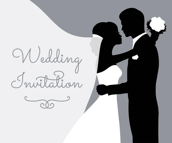 Romantické svatební siluety s textem na šedé. — Stockový vektor