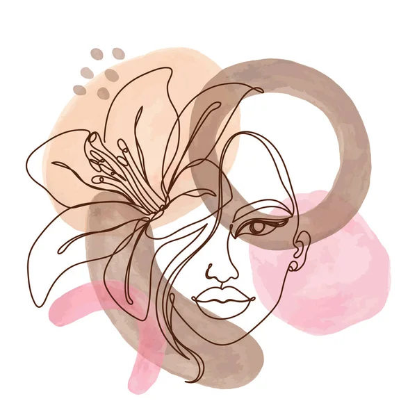 Mujer con una flor en un estilo lineal. — Vector de stock