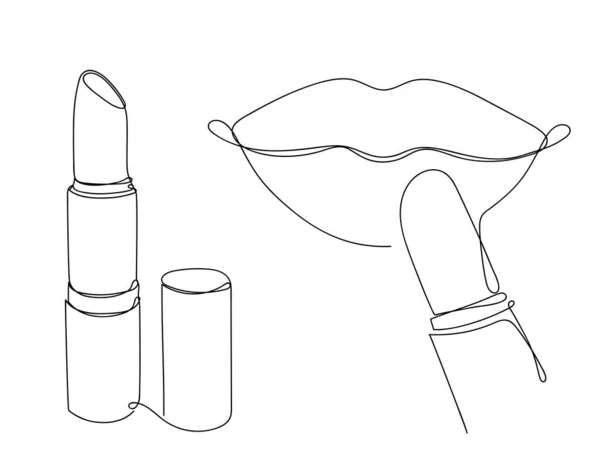 Lápiz labial en un estilo lineal dibujado a mano. — Vector de stock