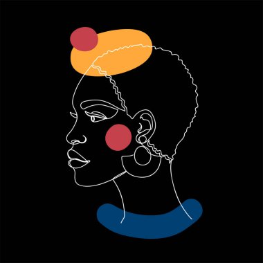 Siyah üzerinde soyut şekilleri olan Afro-Amerikalı kadın..