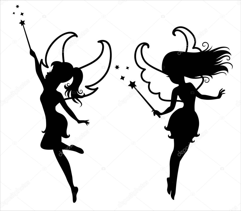 Silhouette of a fairy with a magic wand.