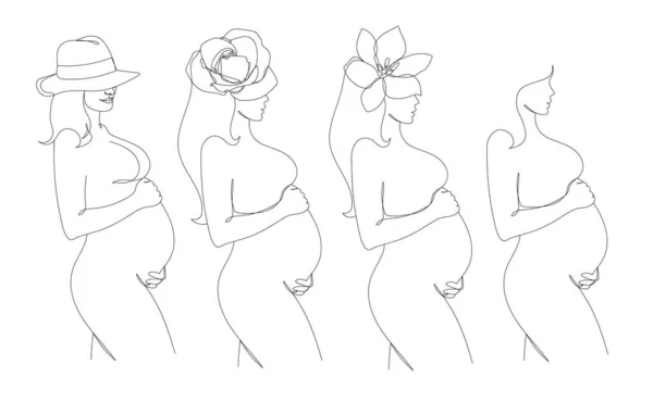 Mujer embarazada en un estilo de arte de línea dibujada a mano. — Archivo Imágenes Vectoriales