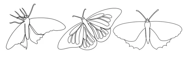 Set in einer modernen einzeiligen Kunst der Schmetterlinge. — Stockvektor