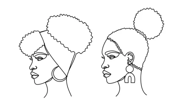 Afro American femme dans un style moderne d'une ligne. — Image vectorielle