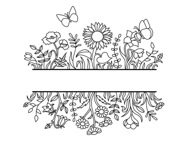 Wildblumen im Stil einer handgezeichneten Linie. — Stockvektor