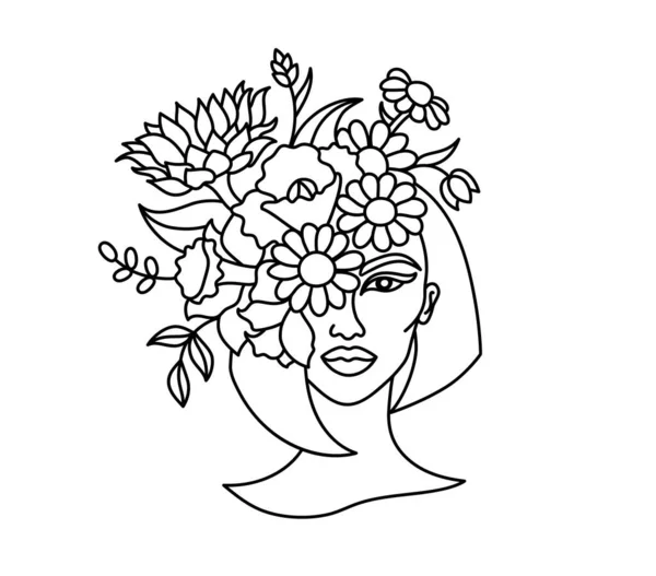 Fleurs sauvages dans un style d'art de ligne dessinée à la main. — Image vectorielle