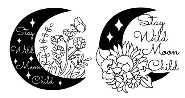 Wildflowers in a hand drawn line art style. — Stock Vector
