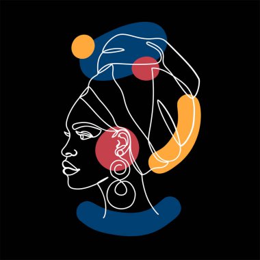 Beyaz üzerinde soyut şekiller olan Afro-Amerikalı kadın..