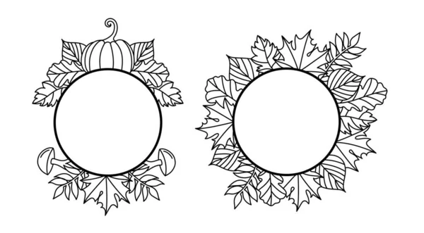 Telaio con foglie autunnali in stile line art. — Vettoriale Stock