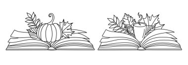 Sonbahar yaprakları sanat tarzında bir kitapla birlikte..