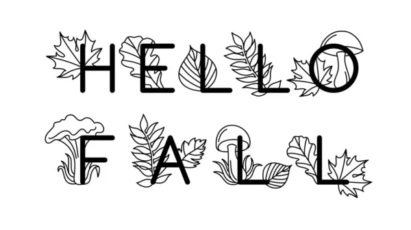Text with autumn leaves in a line art style. — Stockvektor