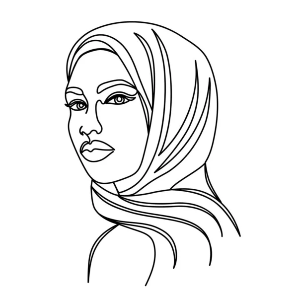 Arab woman in a modern one line style. — Stock Vector