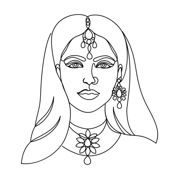 Indian woman in a modern one line style. — Stock Vector